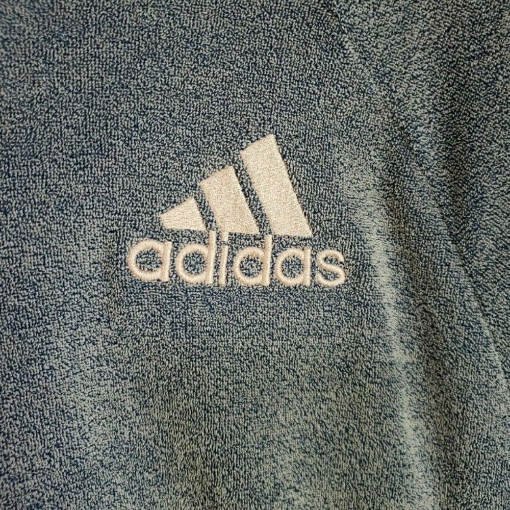 Adidas Hoodie Womens Medium Blue Terry Logo Pullover Thumbhole Drawcord Hem - Picture 5 of 10